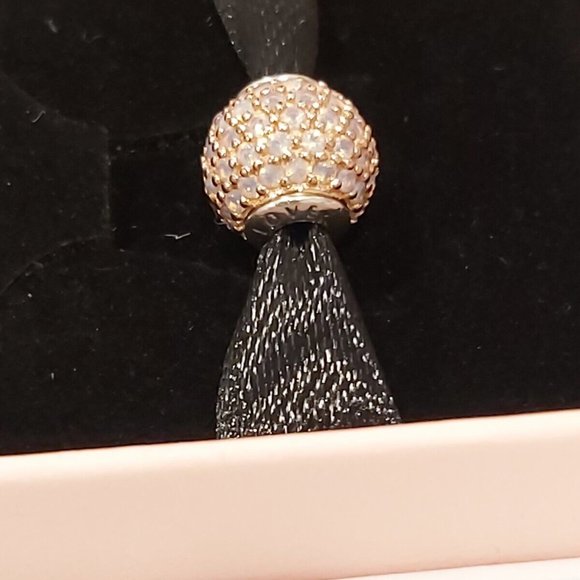 PANDORA *RETIRED SS & 14kt Gold ESSENCE LOVE w/Opalescent Pink Crystal 796064NOP - Picture 10 of 14